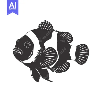 Aset desain premium: Black and White Silhouette of a Clownfish