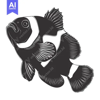 Aset premium populer: Black and White Illustration of a Clownfish