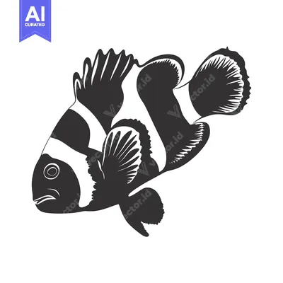 Aset desain premium: Black and White Illustration of a Clownfish