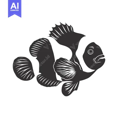 Aset desain premium: Black and White Silhouette of a Clownfish