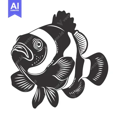 Aset desain premium: Black and White Illustration of a Clownfish
