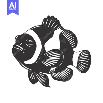 Aset desain premium: Black and White Illustration of a Clownfish