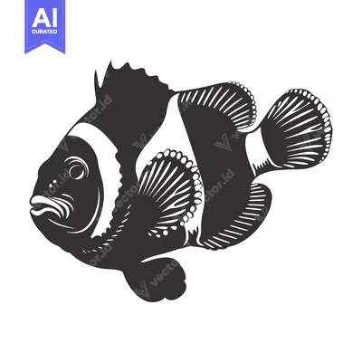 Black and white illustration of a clownfish
