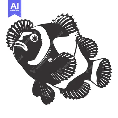 Aset premium populer: Black and White Silhouette of a Clownfish with Fin Detail
