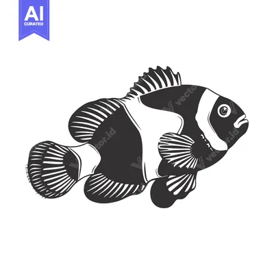 Premium design asset: Black and White Illustration of a Clownfish