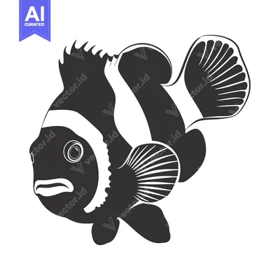 Aset desain premium: Black and White Silhouette of a Clownfish