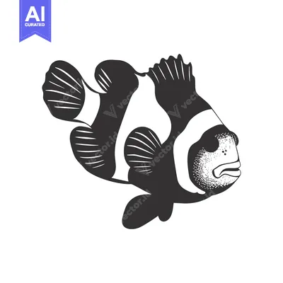 Aset premium populer: Black and White Illustration of a Clownfish with Striped Pattern