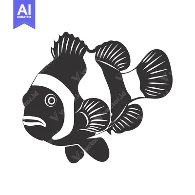 Aset desain premium: Black and White Silhouette of a Clownfish