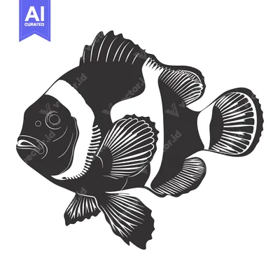 Aset premium populer: Black and White Illustration of a Clownfish