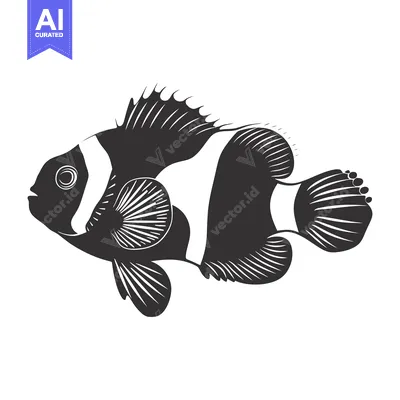 Aset desain premium: Black and White Silhouette of a Clownfish