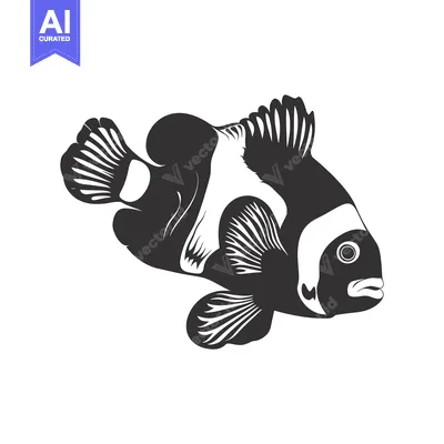 Aset desain premium: Black and White Illustration of a Clownfish with Open Mouth
