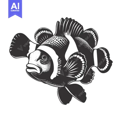 Aset premium populer: Black and White Illustration of a Clownfish