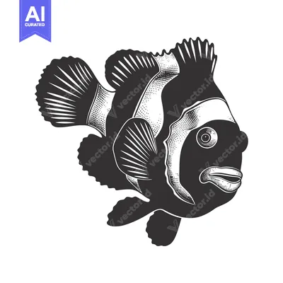 Aset desain premium: Black and White Illustration of a Clownfish
