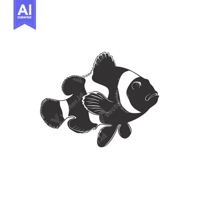 Aset premium populer: Black and white illustration of a clownfish