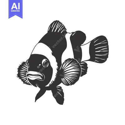 Aset desain premium: Black and White Silhouette of a Clownfish