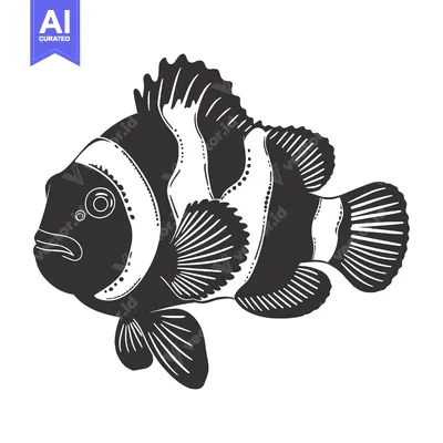 Black and White Illustration of a Clownfish