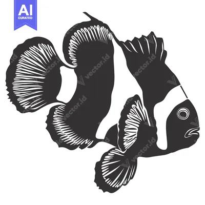 Aset premium populer: Black and White Illustration of a Clownfish with Fin Detail