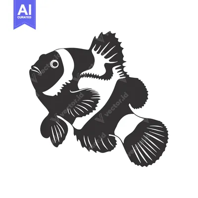 Black and White Silhouette of a Clownfish