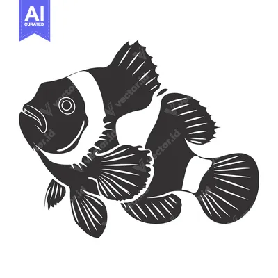 Aset premium populer: Black and white illustration of a clownfish