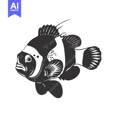 Aset desain premium: Black and White Silhouette of a Clownfish