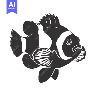 Aset desain premium: Black and White Silhouette of a Clownfish