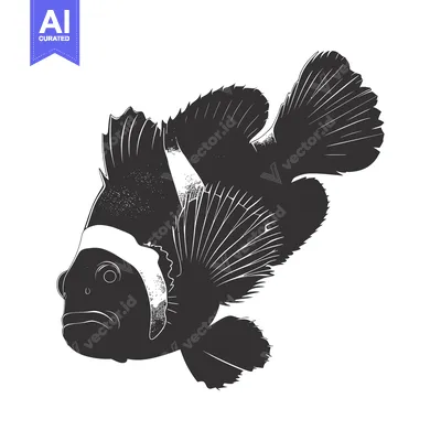 Popular premium asset: Black and White Silhouette of a Clownfish