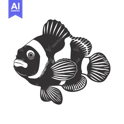 Aset premium populer: Black and White Illustration of a Clownfish with Detailed Fin Patterns