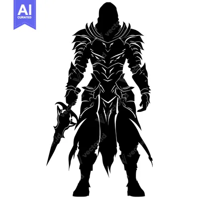 Aset desain premium: Silhouette of a Knight in Full Armor Holding a Dagger