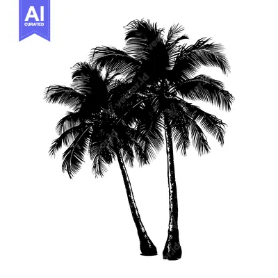 Aset premium populer: Silhouette of Two Palm Trees with Detailed Fronds