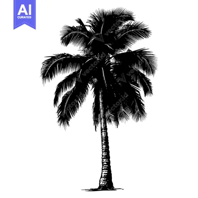 Premium design asset: Silhouette of a Single Palm Tree with Detailed Fronds