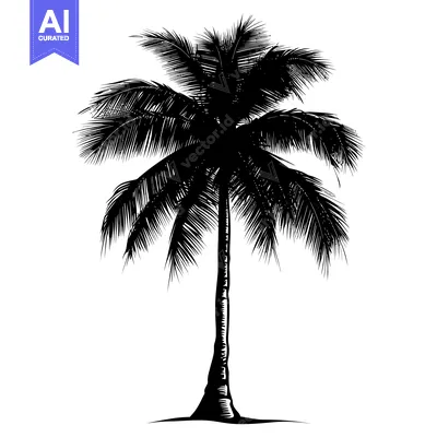 Aset premium populer: Silhouette of a Single Palm Tree with Spread Fronds