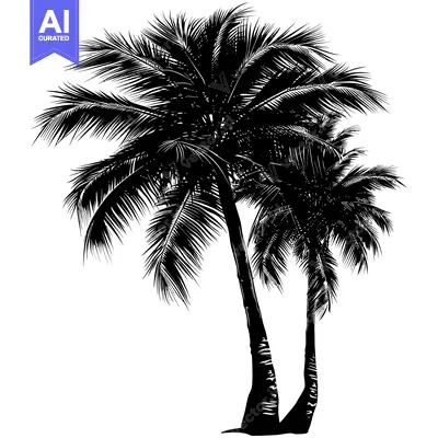 Aset desain premium: Black and White Silhouette of Two Palm Trees