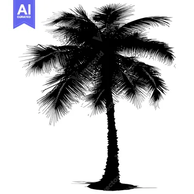 Silhouette of a Palm Tree with Detailed Fronds and Trunk