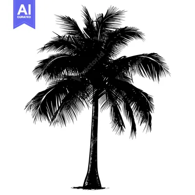 Aset desain premium: Black and white silhouette of a single palm tree
