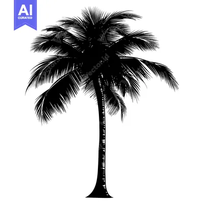 Aset desain premium: Black and White Silhouette of a Single Palm Tree