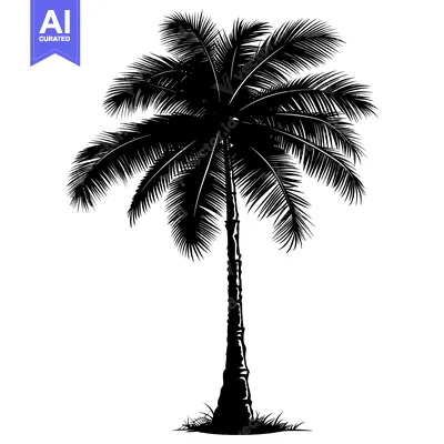 Aset premium populer: A Single Silhouette of a Palm Tree with Detailed Fronds