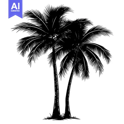 Aset premium populer: Silhouette of Two Palm Trees with Fronds Reaching Upward