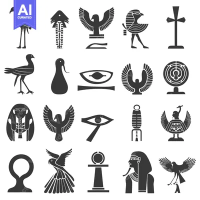 Aset desain premium: Set of Black Egyptian Symbols and Hieroglyphs