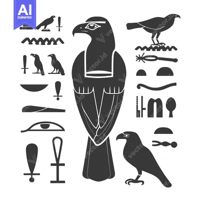 Premium design asset: Egyptian Hieroglyphs with a Hawk and Other Symbols