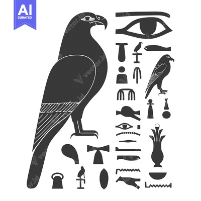 Aset desain premium: Egyptian Hieroglyphs with a Falcon as a Central Figure