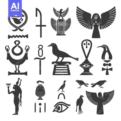 Aset desain premium: Set of Ancient Egyptian Symbols and Hieroglyphs