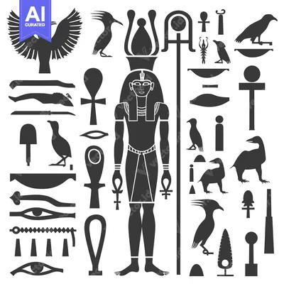 Premium design asset: Egyptian Hieroglyphs and Symbols with Pharaoh Illustration