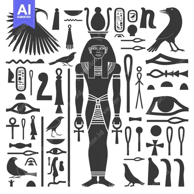 Aset desain premium: Egyptian Hieroglyphics with a Depiction of an Egyptian God