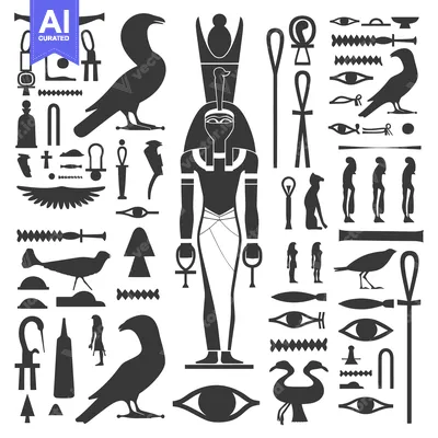 Aset desain premium: Collection of Ancient Egyptian Hieroglyphs and Symbols