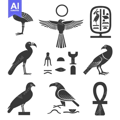 Aset premium populer: Collection of Egyptian Hieroglyphic Symbols and Birds