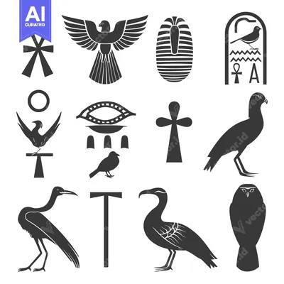 Aset desain premium: Collection of Ancient Egyptian Symbols and Birds