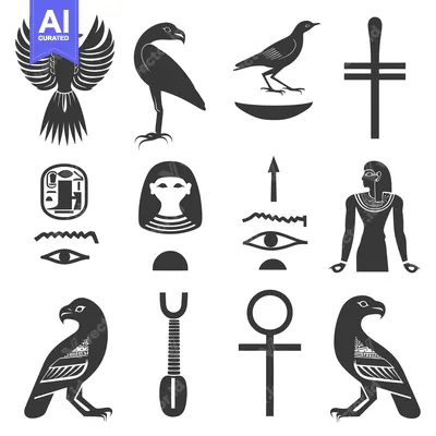 Aset premium populer: Egyptian Hieroglyphs and Symbols Set in Black Silhouette