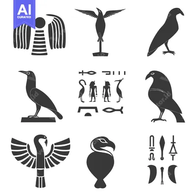 Aset desain premium: Set of Ancient Egyptian Hieroglyph Birds and Symbols