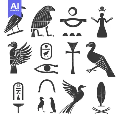 Premium design asset: Set of Ancient Egyptian Hieroglyph Symbols and Birds