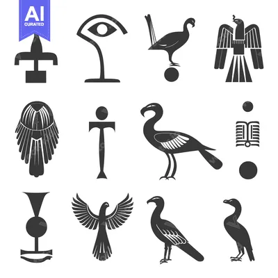 Aset premium populer: Set of Egyptian Hieroglyphics with Bird, Eye and Ankh Symbols